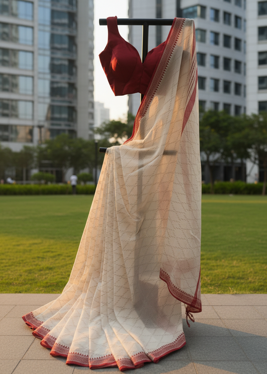 Kumud Ivory Cotton saree