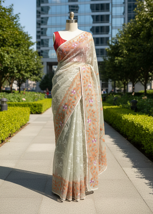 Kusum Vana Jamdani Muslin saree