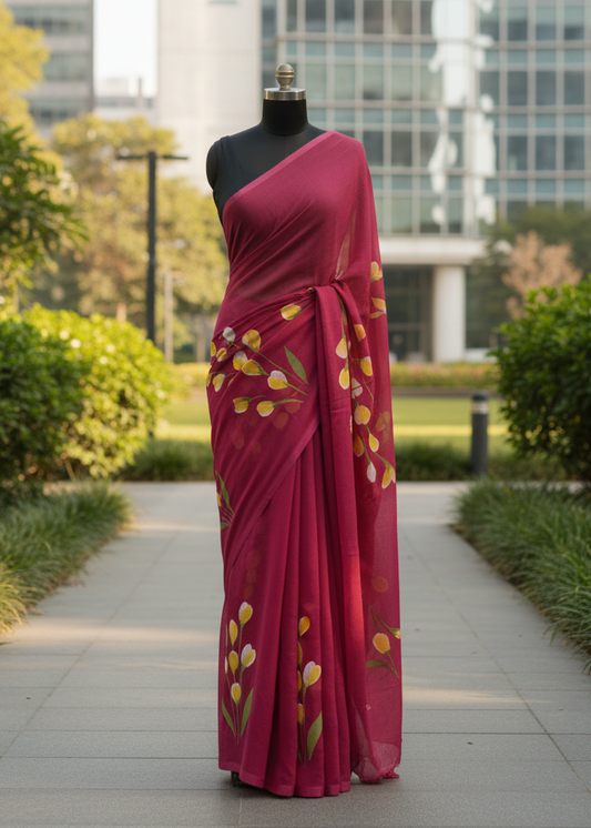 Kusumtara Handpainted mul cotton saree 