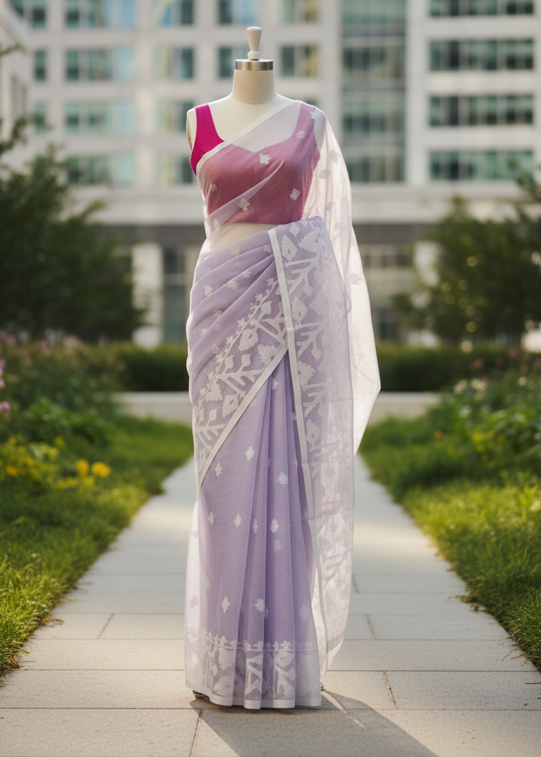 Lavender Mist Jamdani Organza saree
