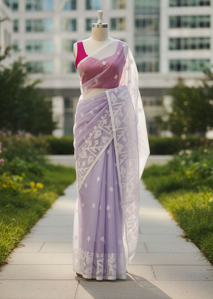Lavender Mist Jamdani Organza saree