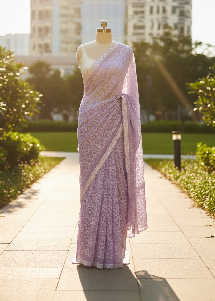 Lavender Whisper Chikankari saree