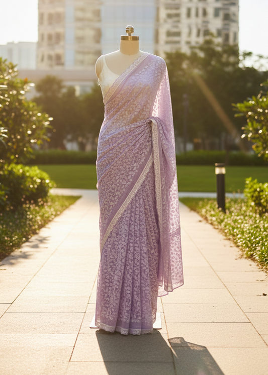 Lavender Whisper Chikankari saree