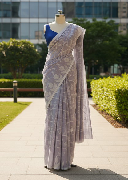 Lilac Whisper Jamdani cotton saree