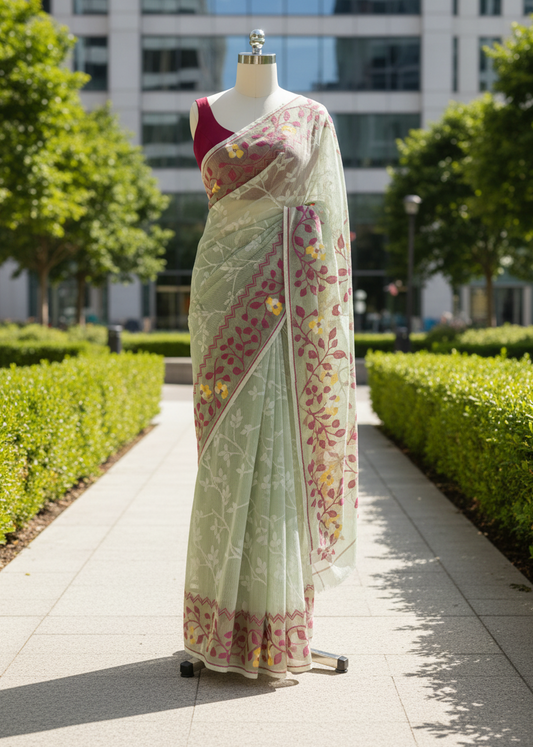 Madhavi Green Jamdani Muslin saree