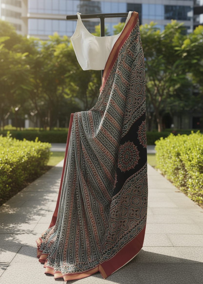 Neel Kalamkari Cotton saree