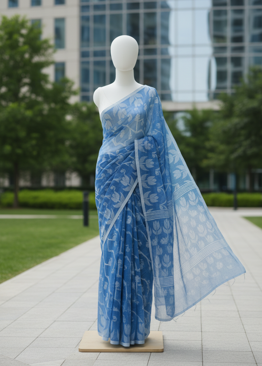 Neelpushpa Jamdani Muslin saree
