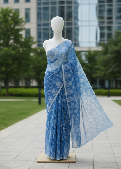 Neelpushpa Jamdani Muslin saree