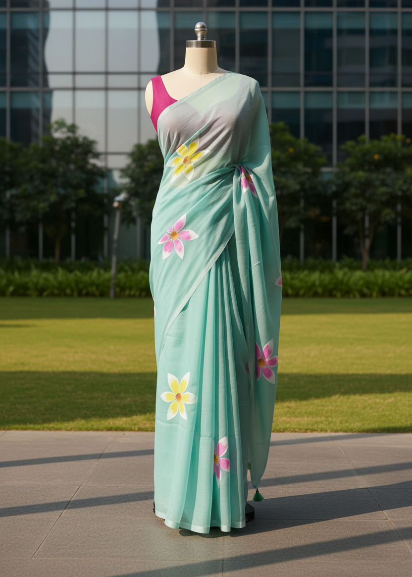 Neelpushpa Mul Cotton saree