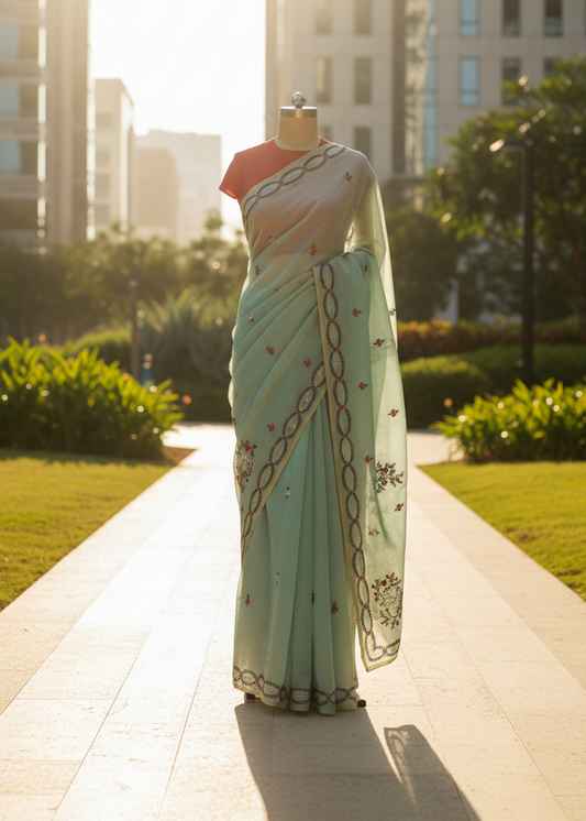 Neerja Mint Threadwork cotton saree