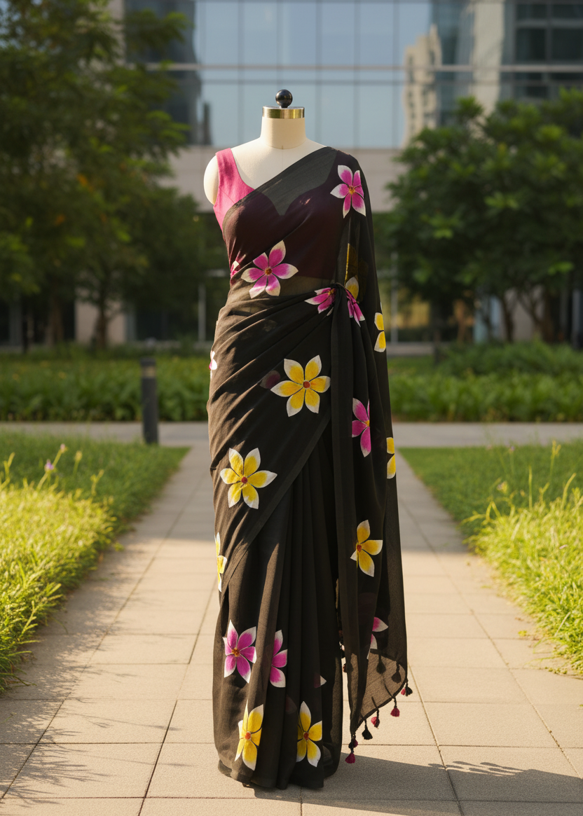Nishigandha Hand Painted Mul Cotton saree