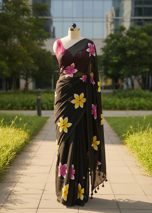 Nishigandha Hand Painted Mul Cotton saree