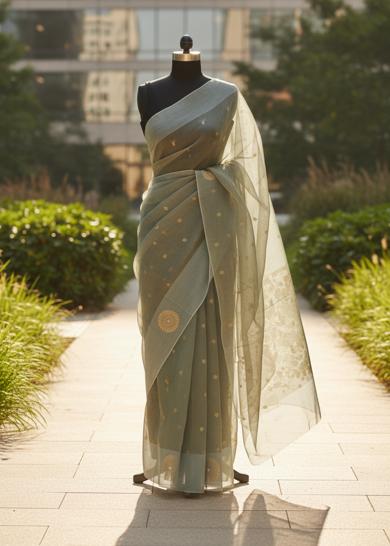 Peacock Dusk Tissue Muslin Jamdani saree