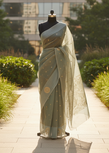 Peacock Dusk Tissue Muslin Jamdani saree