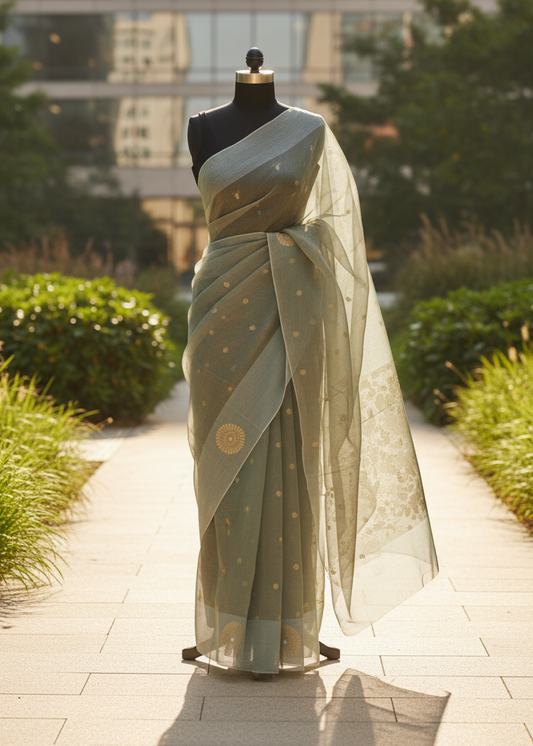 Peacock Dusk Tissue Muslin Jamdani saree