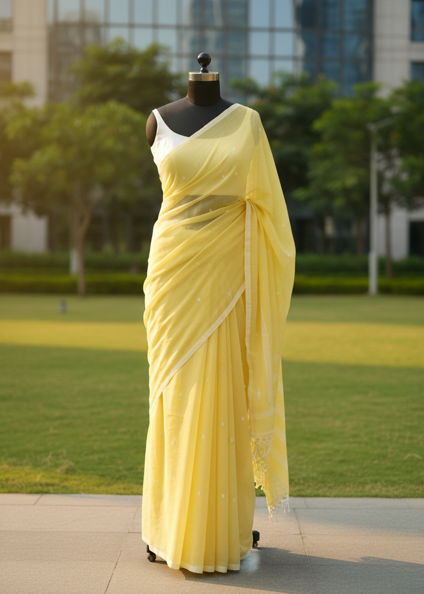 Prabha Yellow mul cotton saree