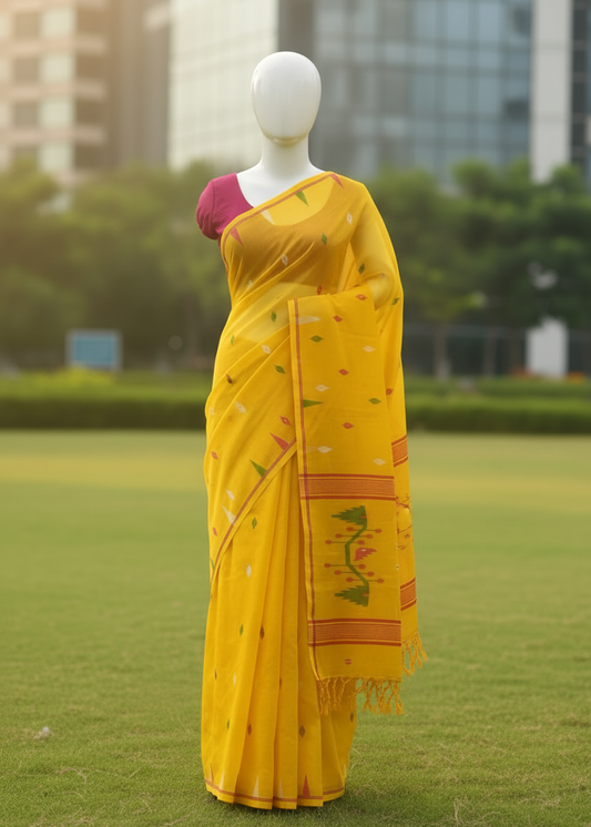 Yellow cotton saree