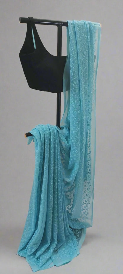Neelchaaya Chikankari Work Saree