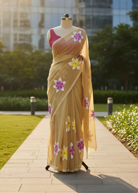 Pushpita Beige Mul cotton saree