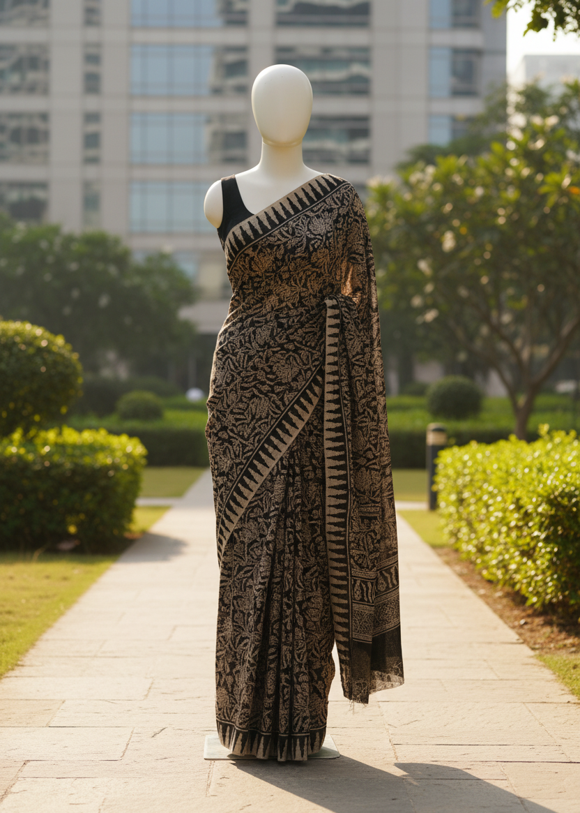 Sand Mahogany Kalamkari cotton saree