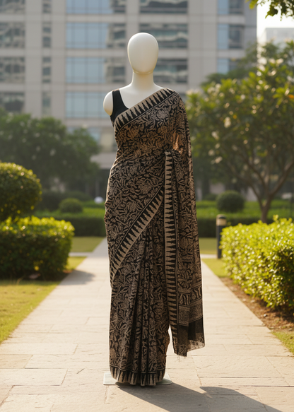 Sand Mahogany Kalamkari cotton saree