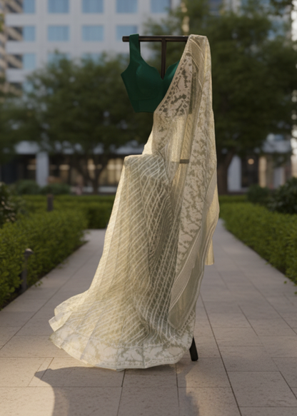 Shwetika Sage Jamdani Cotton Saree