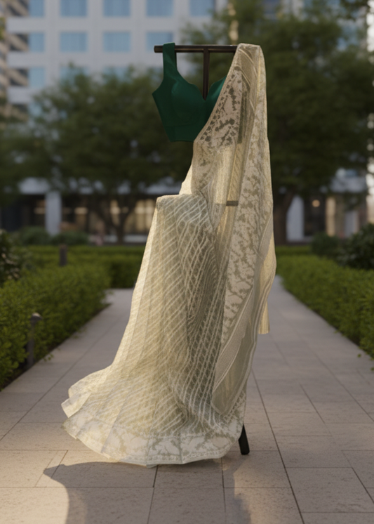 Shwetika Sage Jamdani Cotton Saree