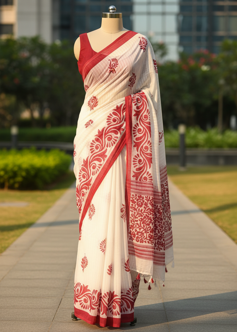 Shwetroj Cotton Handblock saree