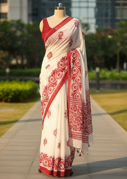 Shwetroj Cotton Handblock saree