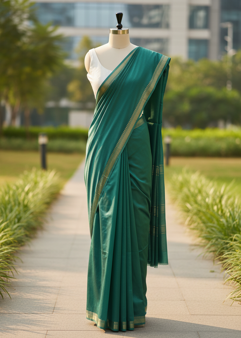 Teal Gold Mangalgiri — Full Mannequin, Sunlit