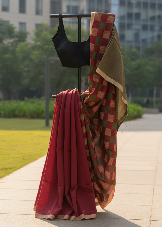 Temple Moss Madder Cotton saree