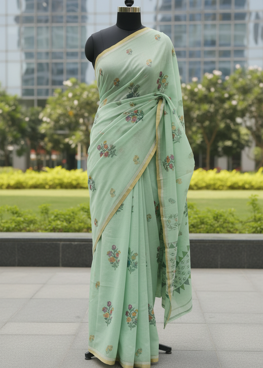 Vaidhehi Mint Cotton saree