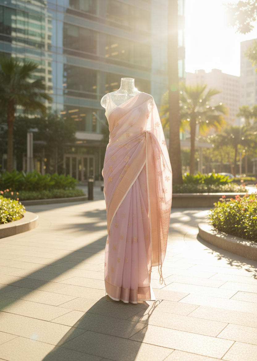 Vanya Blush Pink Linen saree 